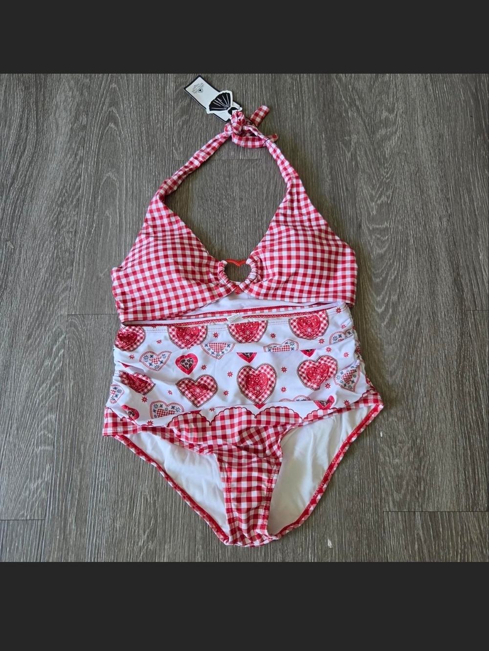 Red Gingham & Heart Print Bikini Swim Set